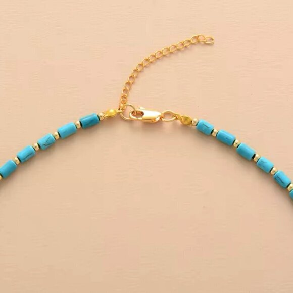 NWT Boho Beaded Choker Necklace Turquoise & 18K Gold Plated Beads 16” Western - Picture 3 of 11